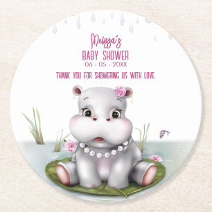 Hippo River Adventure Girl Baby shower Ronde Kartonnen Onderzetter