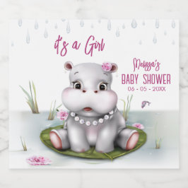 Hippo River Adventure Girl Baby shower Sparkling Wijnetiket