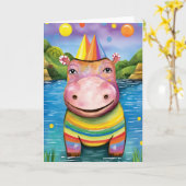 Hippo River Revels : Carte Anniversaire de enfant (Fleur jaune)