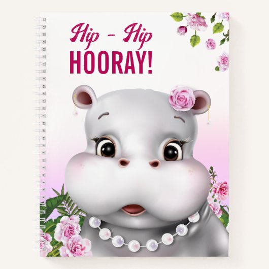 Hippo Roze Bloemen Kinderen Notitieboek (Voorkant)