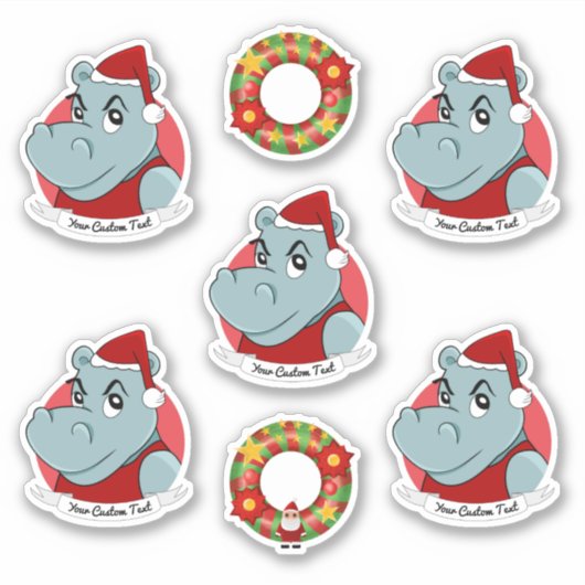 Hippo Santa Claus cartoon Sticker (Voorkant)