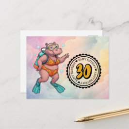 Hippo scuba diver 30th Birthday  Briefkaart