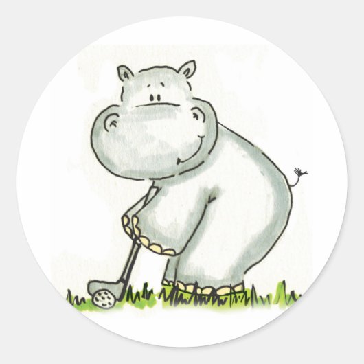 Hippo speelt Golf Ronde Sticker (Voorkant)