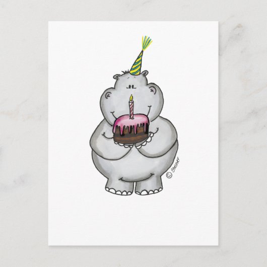 Hippo Verjaardag - Happy Birthday Briefkaart (Voorkant)