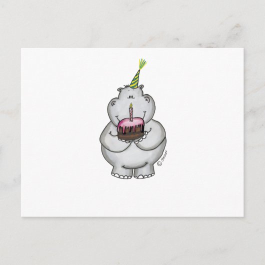 Hippo Verjaardag - Happy Birthday Briefkaart (Voorkant)