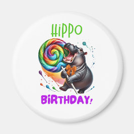 Hippo Verjaardag Vrolijk, Kleurrijk Snoep Swirl | Magneet