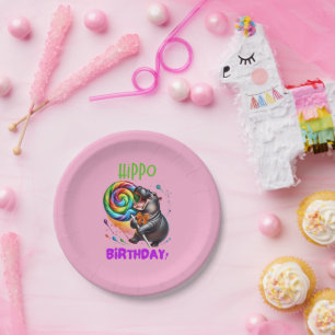 Hippo Verjaardag Vrolijk, Kleurrijk Snoep Swirl Papieren Bordje