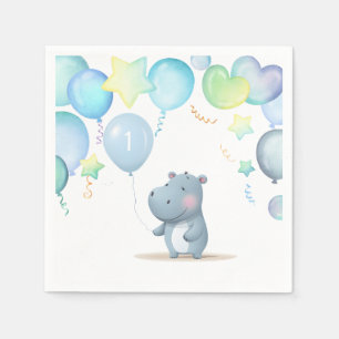 Hippo Verjaardag zacht blauw Servet