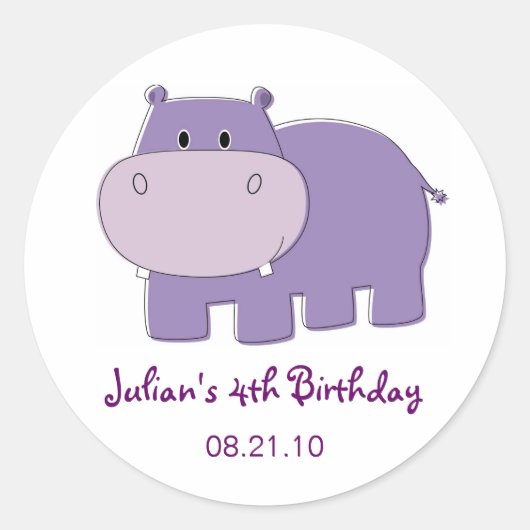 Hippo Verjaardagscupcake Topper Stickers (Voorkant)
