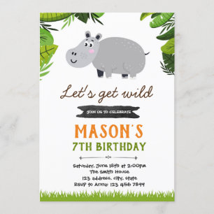 Hippo-verjaardagsthemafepartijuitnodiging Kaart