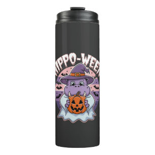 Hippo-ween Spooky Halloween Moo Deng Hippo Ghost Thermosbeker