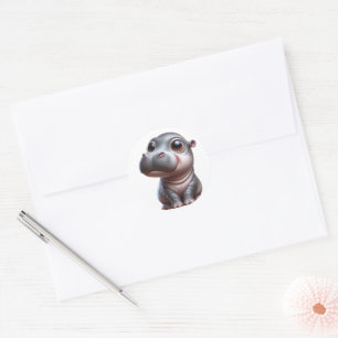 Hippo Whimsy Schattige Cartoon Hippo Karakter Post Ronde Sticker