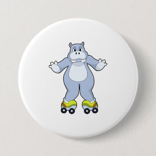 Hippo with Roller skates Ronde Button 7,6 Cm