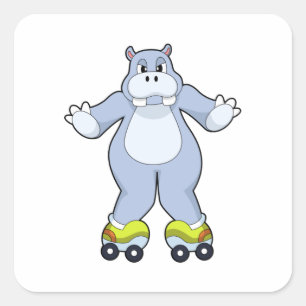 Hippo with Roller skates Vierkante Sticker