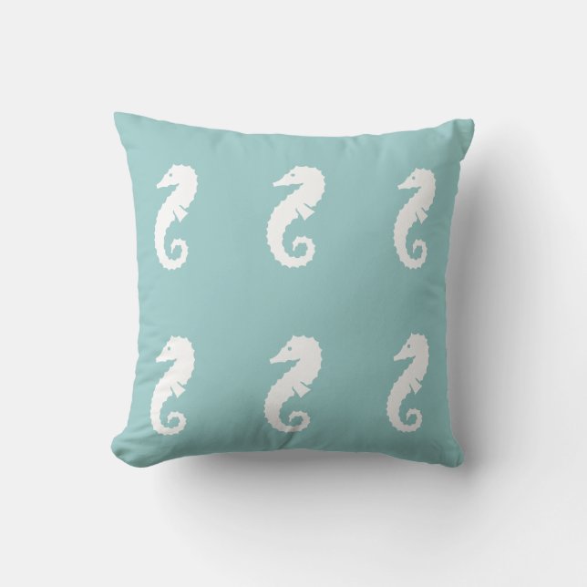 HIPPOCAMPE BLANC sur oreiller bleu (Recto)