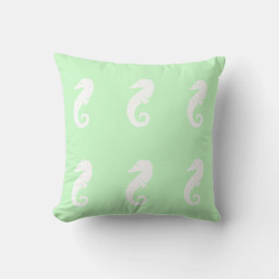 HIPPOCAMPE BLANC sur oreiller SEAFOAM VERT clair
