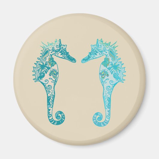 Hippocampe mandala art  Aimant Rond (Devant)