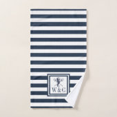 Hippocampe Monogramme Marin Rayure Bleu Marine (Serviette à main)