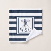 Hippocampe Monogramme Marin Rayure Bleu Marine (Gant de toilette)