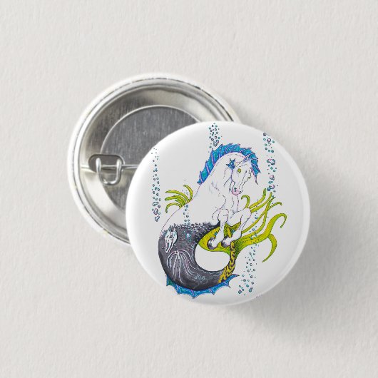 Hippocampus (schedel) ronde button 3,2 cm (Voorkant /achterkant)