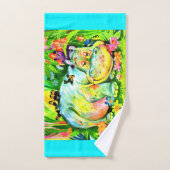 hippopotame et oiseaux aux couleurs vives (Serviette à main)