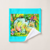 hippopotame et oiseaux aux couleurs vives (Gant de toilette)