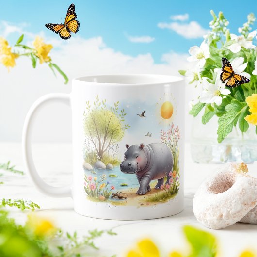 Hippopotamus à l'aquarelle de printemps - Mug pour