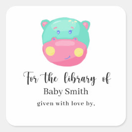 Hippopotamus - Baby shower Bibliotheek Vierkante Sticker