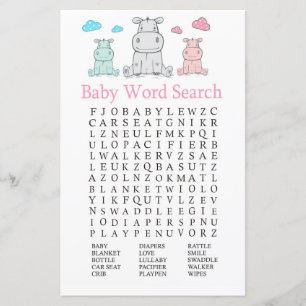 Hippopotamus Baby shower Word Search Game