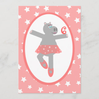 Hippopotamus Ballerina Ballet Birthday Party Kaart