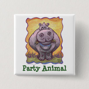Hippopotamus-dier Vierkante Button 5,1 Cm