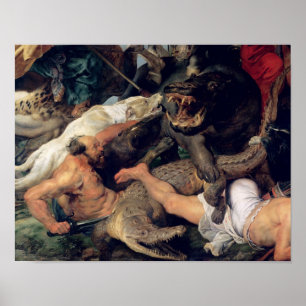 Hippopotamus en Crocodile Hunt, c.1615-16 Poster