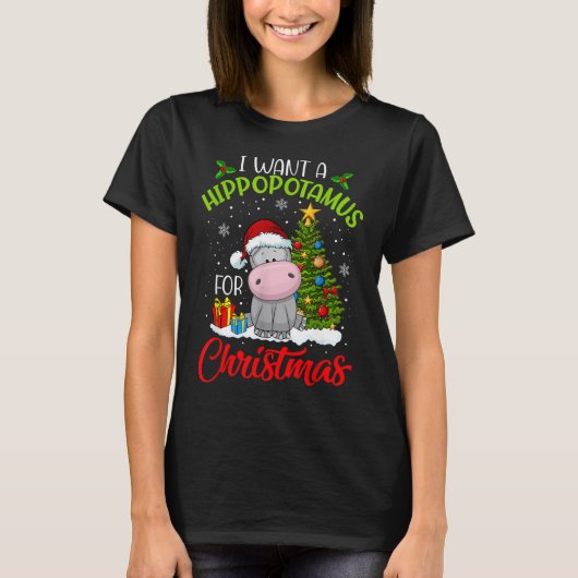 Hippopotamus For Christmas Xmas T-shirt (Voorkant)