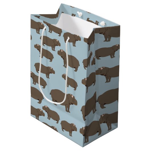 Hippopotamus Hippo Pattern Medium Cadeauzakje (Voorkant Gekanteld)