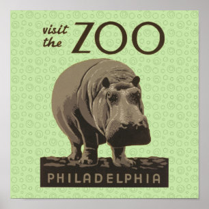 Hippopotamus  hippo zoo poster wpa
