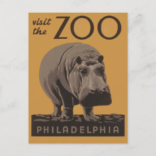 Hippopotamus  hippo zoo poster wpa briefkaart