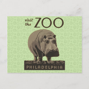 Hippopotamus  hippo zoo poster wpa briefkaart