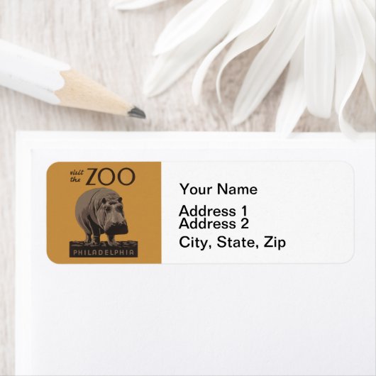 Hippopotamus hippo zoo poster wpa etiket (Insitu)