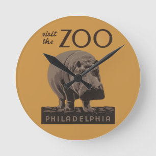 Hippopotamus  hippo zoo poster wpa ronde klok