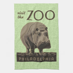 Hippopotamus  hippo zoo poster wpa theedoek