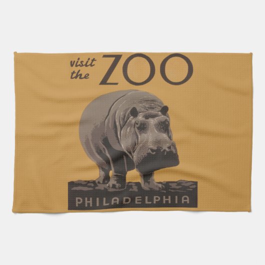 Hippopotamus  hippo zoo poster wpa theedoek (Horizontaal)