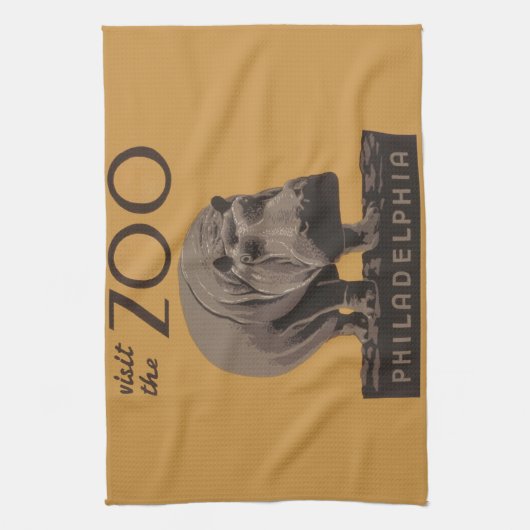 Hippopotamus  hippo zoo poster wpa theedoek (Verticaal)