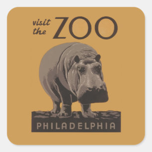Hippopotamus  hippo zoo poster wpa vierkante sticker