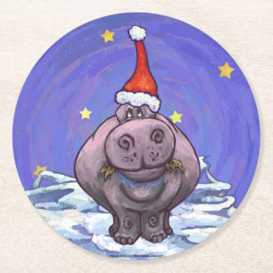Hippopotamus Kerstmis Ronde Kartonnen Onderzetter