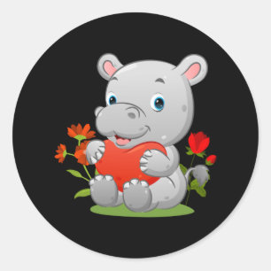 hippopotamus met hartballon ronde sticker
