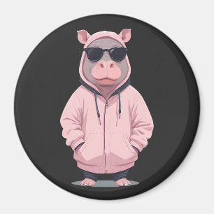 Hippopotamus met hoodie Funny Cool Animal Pop Magneet