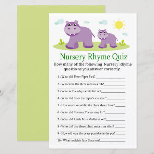 Hippopotamus Nursery Rhyme Quiz baby shower game