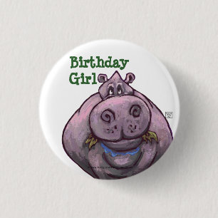 Hippopotamus Party Center Ronde Button 3,2 Cm