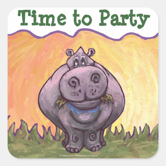 Hippopotamus Party Center Vierkante Sticker (Voorkant)