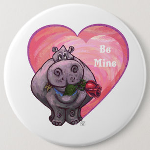 Hippopotamus Valentijnsdag Ronde Button 6,0 Cm